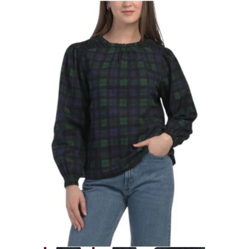 NWOT Lea Blackwatch Plaid Long Sleeve Top M